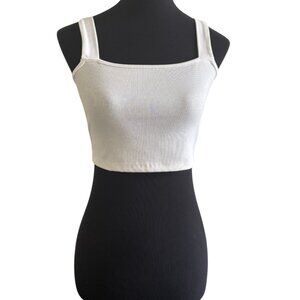 White Ribbed Square Neck Crop Top – Size Small